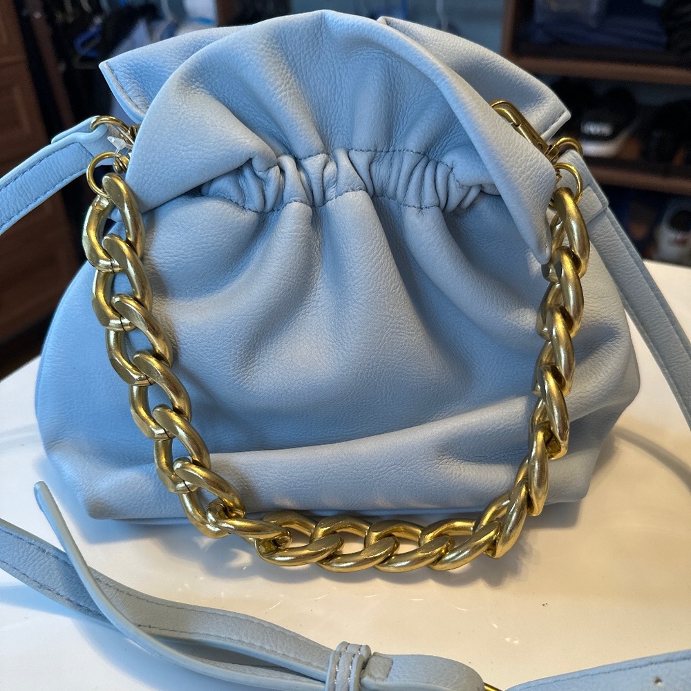 Street Level Light Blue Crossbody Bag with Gold Chain